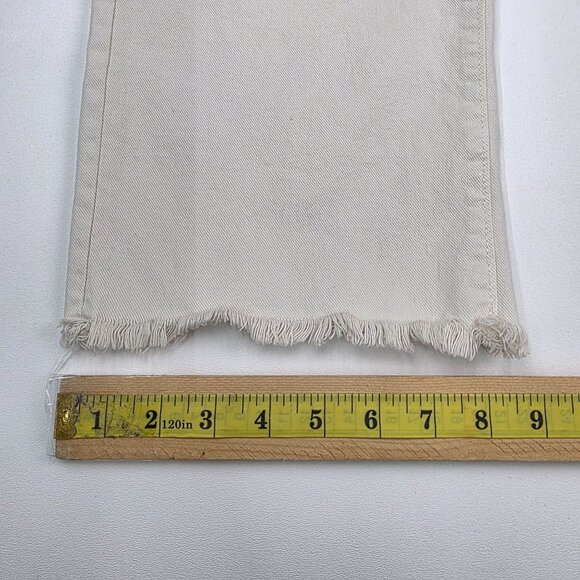 Loft Womens Off-White Straight Crop Jeans Size 14 High-Rise Raw Hem Stretch - Picture 13 of 13